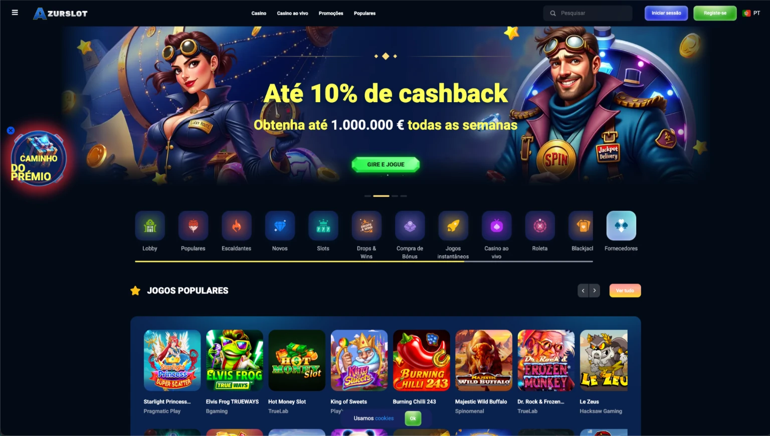 Azurslot casino online homepage