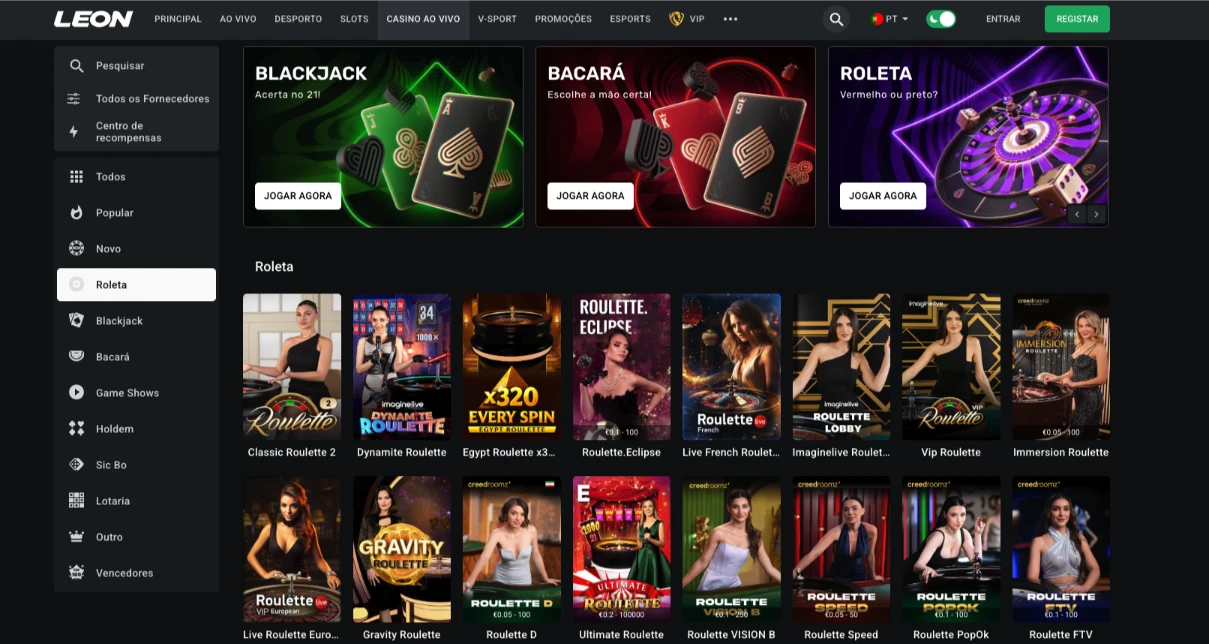 Roleta online ao vivo em casinos online Portugal
