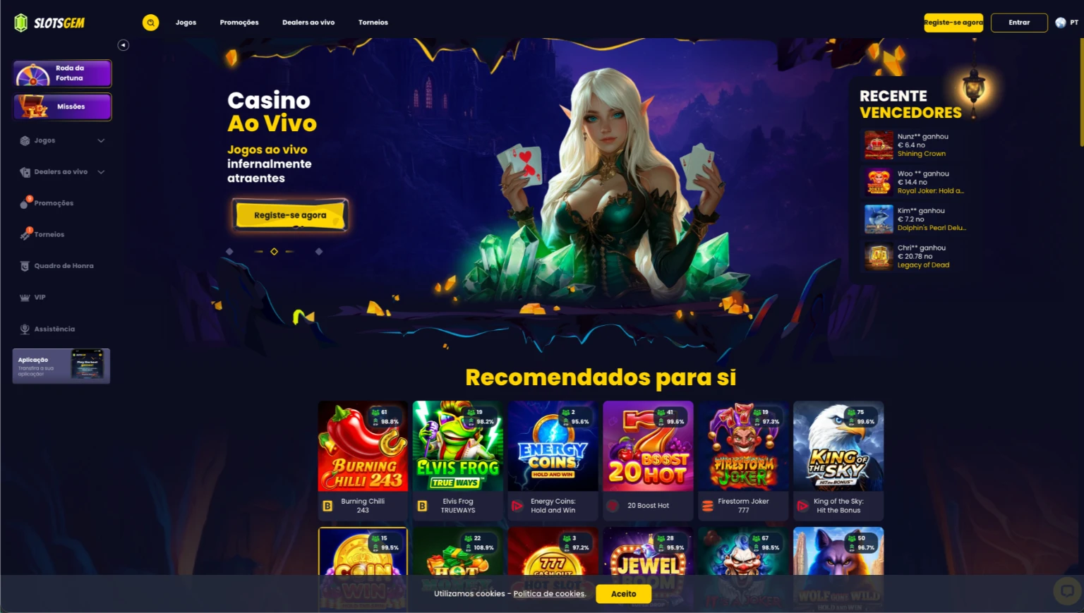 Slotsgem casino online lobby com slots modernas