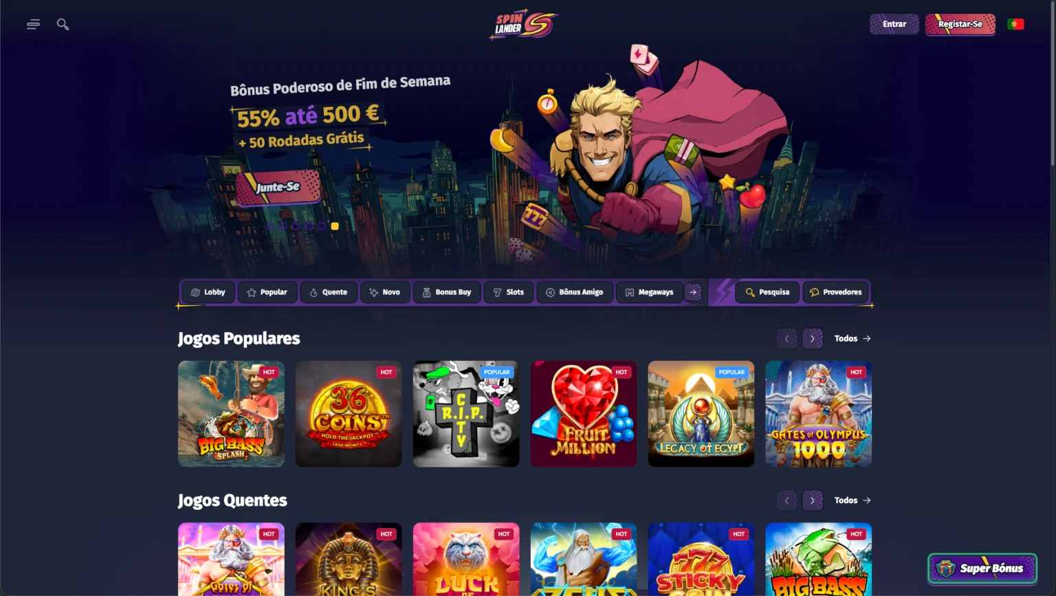 Spinlander casino online interface moderna com bónus